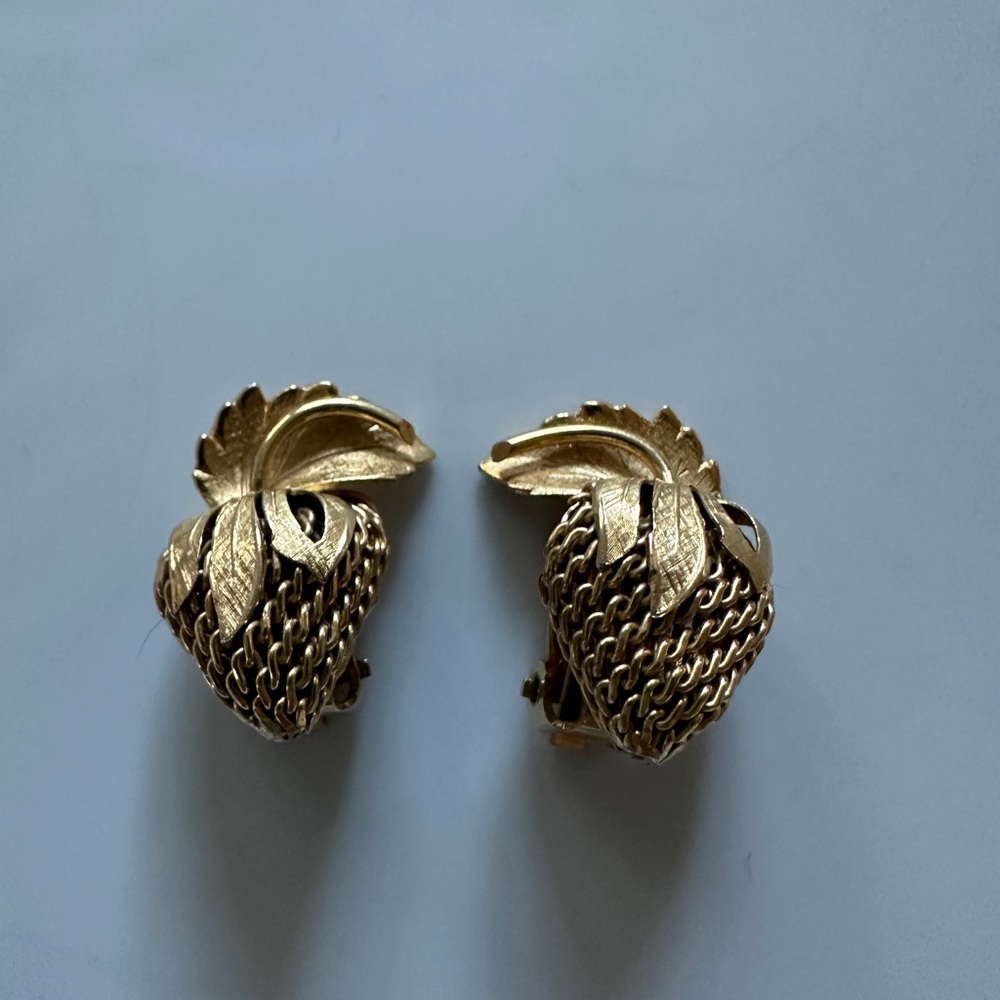 Strawberry clip on Gold filled earrings super cute